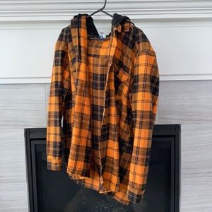 Orange Plaid Hooded Flannel